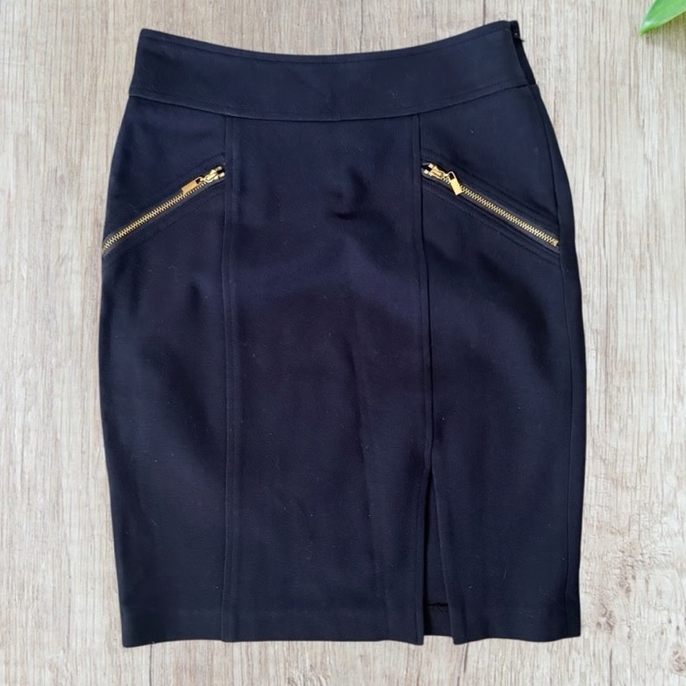 Michael Kors Navy Pencil Skirt with Gold Zippers